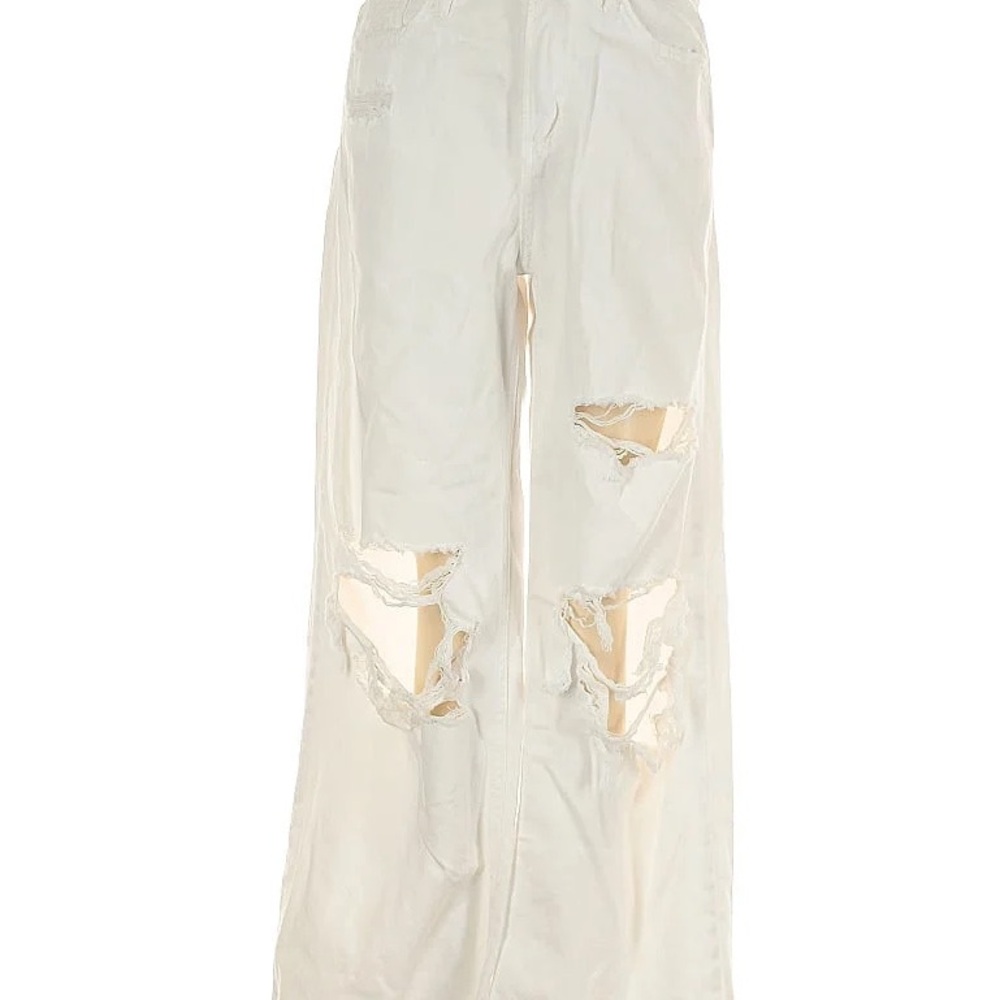 Elegant White Distressed Wide Leg Jeans